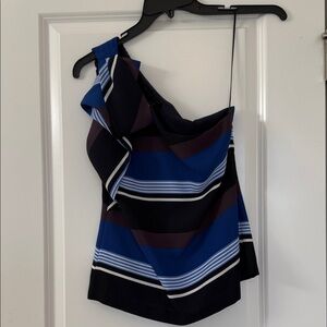 Banana Republic Blue and Black Striped One Shoulder Blouse